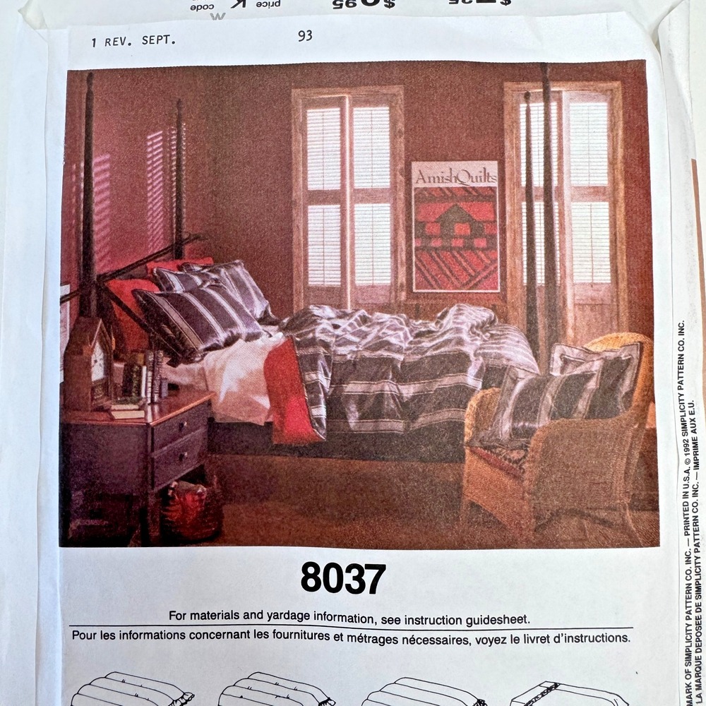 Simplicity 8037 Uncut Sewing Pattern Bedroom Decor Bedcover Comforter & Pillows - Picture 5 of 8
